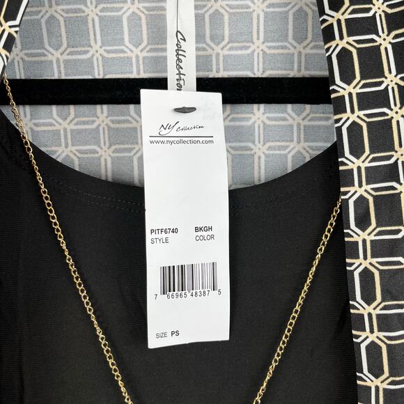 NY Collection 3/4 Sleeve Blouse Jacket Combo x Necklace Black Petite Small NWT - Picture 13 of 16